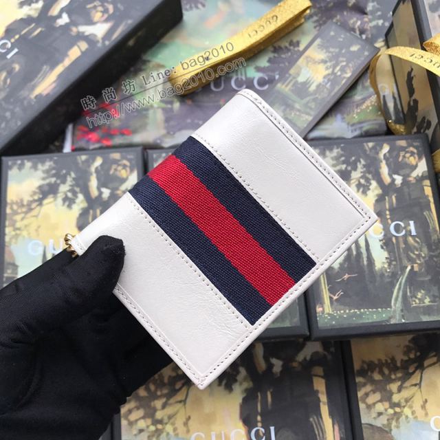 Gucci包 古馳卡包 573790白全皮 2019新款復古皮革卡包 琺瑯虎頭五金 Gucci鏈條卡包  gudj1446